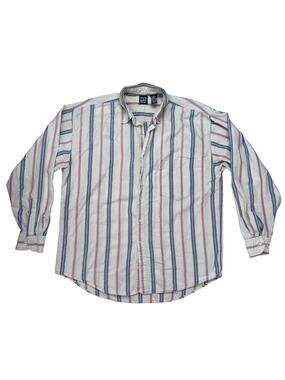 Vintage GAP Vertical Stipe Relaxed Fit Cotton Shirt Large Mens Cream Blue Pink